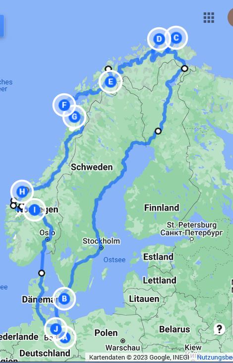 Norwegen Route